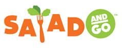 Salad and Go logo in orange with Salad in orange and white and go in green circle