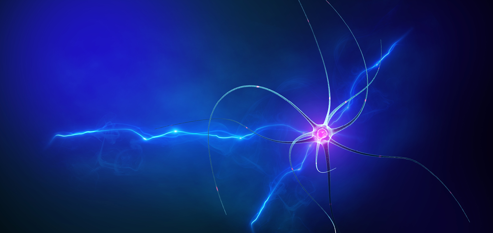 Isolated image of neuron on blue background