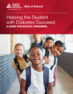 Cover of Helping the Student with Diabetes Succeed guide with picture of smiling children in school hallway