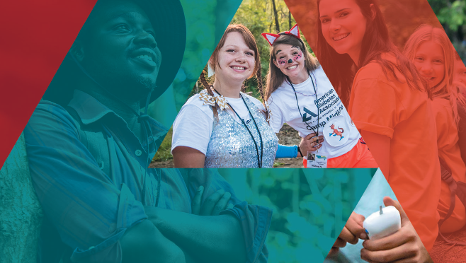 Colorful collage of diabetes camp counselors and camp attendees